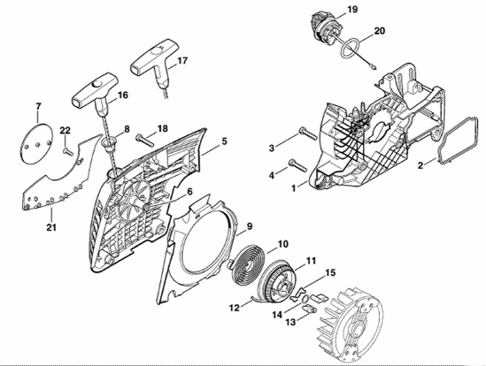 Fan housing with rewind starter