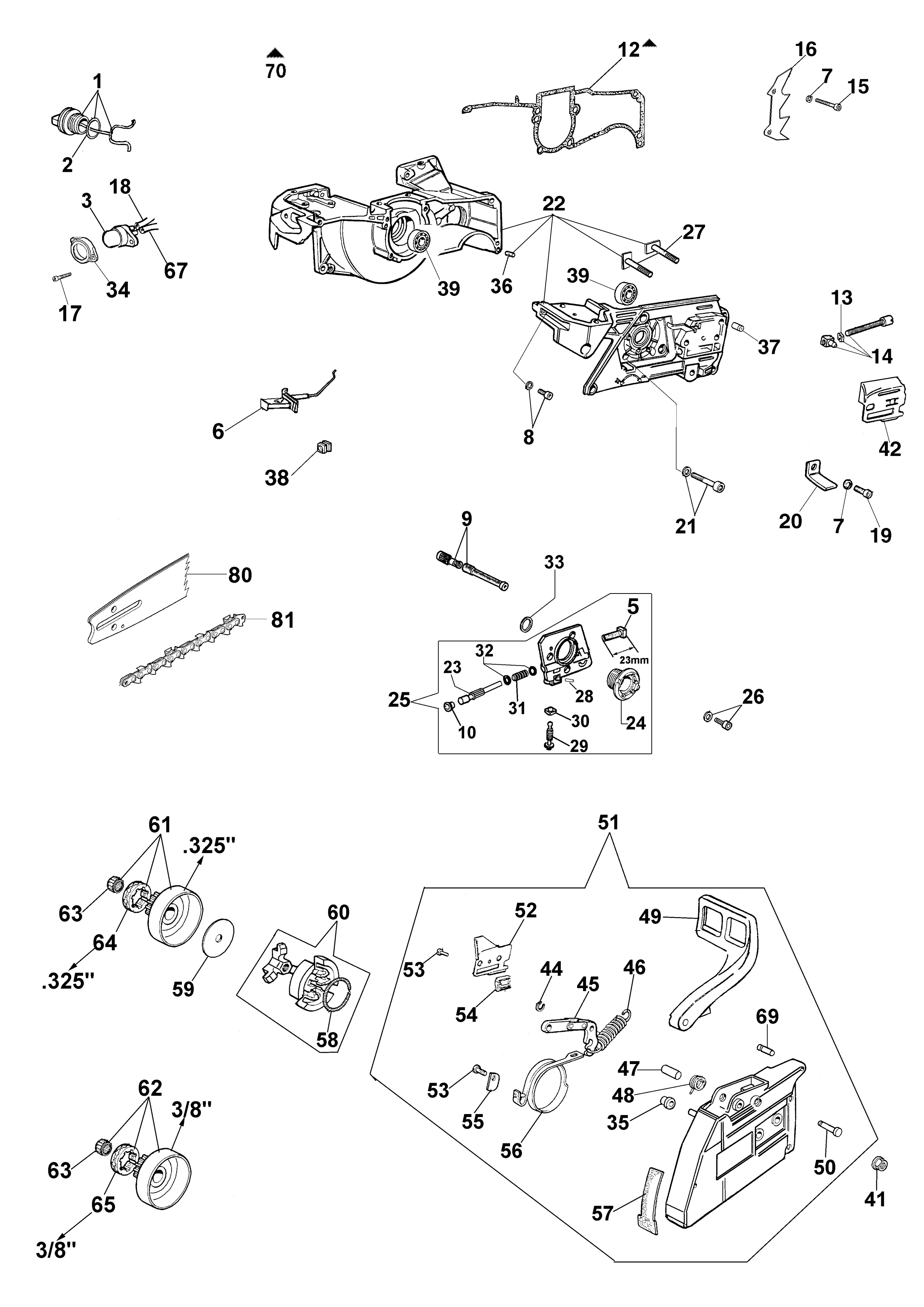 Crankcase and chain brake