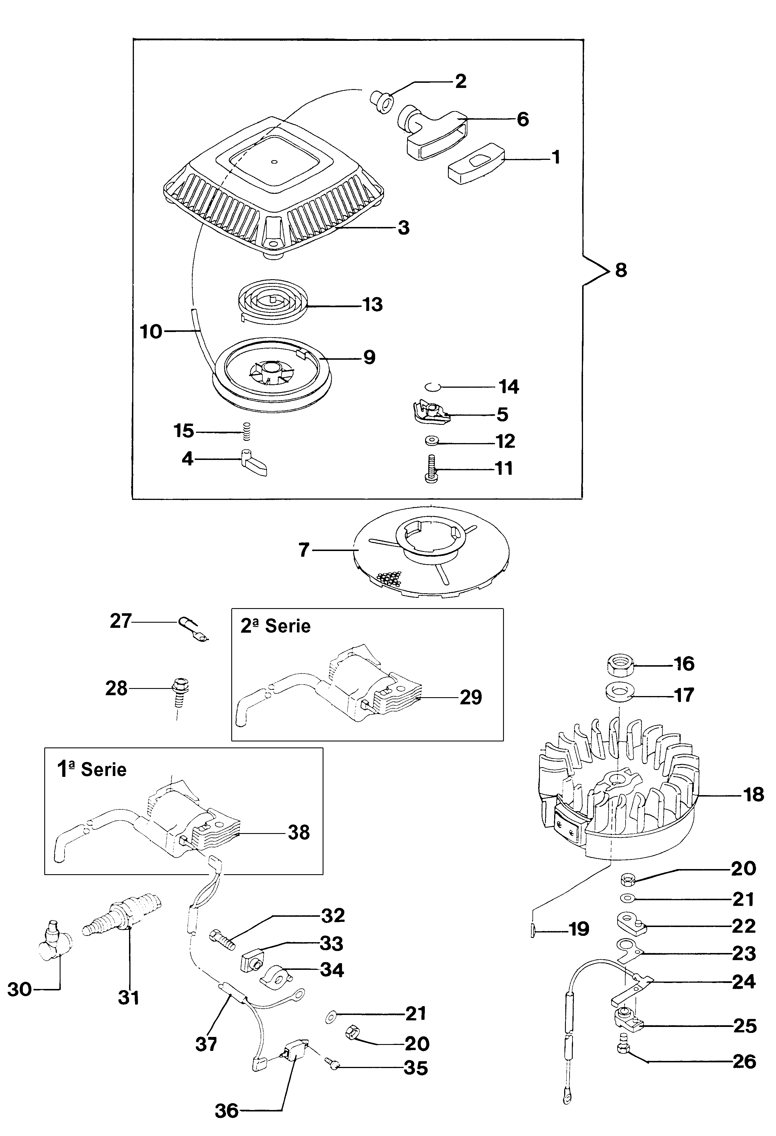 Engine, starter and ignition