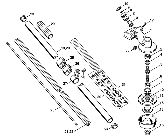 Gear head. Drive tube assembly