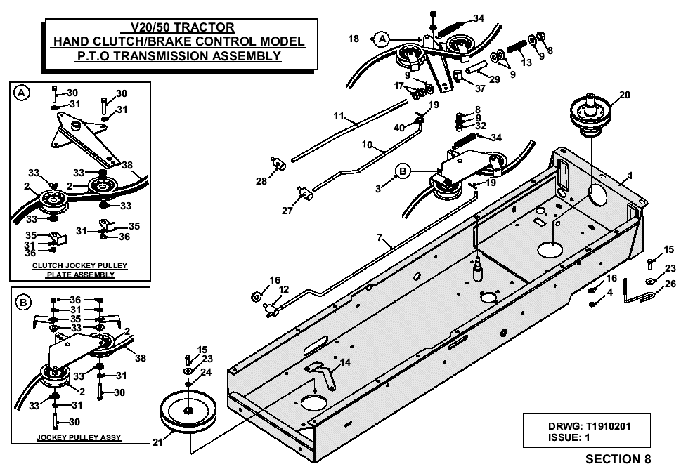 HAND CLUTCH-BRAKE CONTROL MODEL P.T.O. & TRANSMISSION DRIVE ASSEMBLY