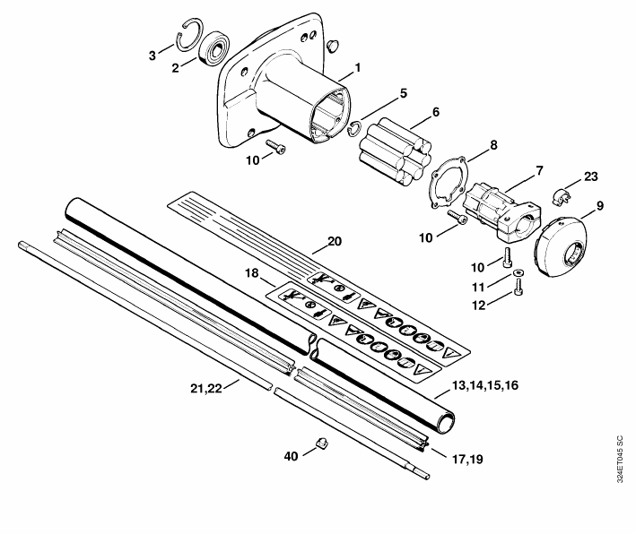 Clutch housing, Drive tube assembly